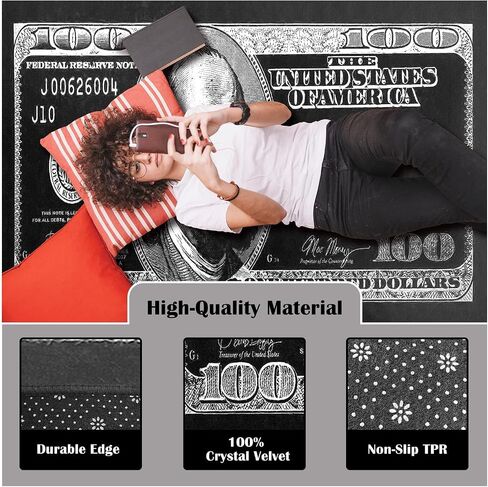 Money Runner Rug for Living Room Black and White 100 Dollar Bill Rugs Modern Entryway Rug for Hollway Non-Slip Runner Rug for Bedroom Office Kitchen Washable Décor Cash Art Carpet 24"x59" in Saudi Arabia