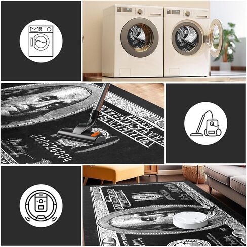 Money Runner Rug for Living Room Black and White 100 Dollar Bill Rugs Modern Entryway Rug for Hollway Non-Slip Runner Rug for Bedroom Office Kitchen Washable Décor Cash Art Carpet 24"x59" in Saudi Arabia