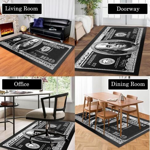 Money Runner Rug for Living Room Black and White 100 Dollar Bill Rugs Modern Entryway Rug for Hollway Non-Slip Runner Rug for Bedroom Office Kitchen Washable Décor Cash Art Carpet 24"x59" in Saudi Arabia