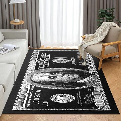 Money Runner Rug for Living Room Black and White 100 Dollar Bill Rugs Modern Entryway Rug for Hollway Non-Slip Runner Rug for Bedroom Office Kitchen Washable Décor Cash Art Carpet 24"x59" in Saudi Arabia