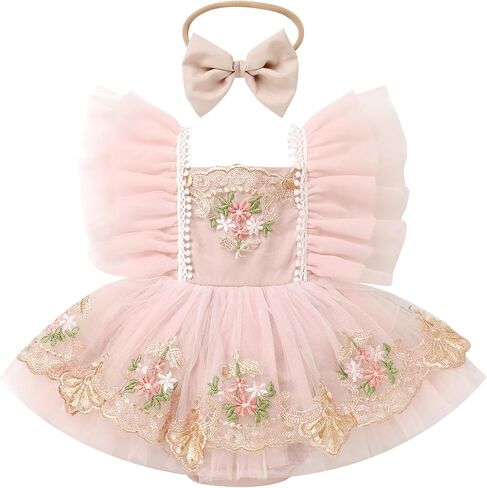 ODASDO Baby Girls First Birthday Party Dress Newborn Tulle Tutu Romper Floral Embroidery Bodysuit Cake Smash Outfit in Saudi Arabia