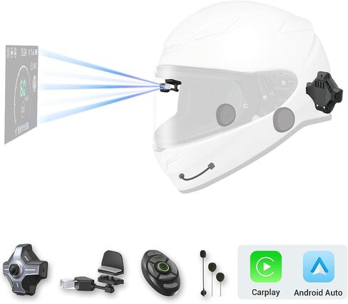 E6 Motorcycle Helmet HUD, Head Up Display, Bluetooth,GPS, CarPlay, Android Auto, Mesh Intercom, Rearview Camera, Remote Control, Noise Reduction, RGB Lights, IP66 for All Helmets in Saudi Arabia