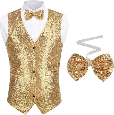 Sequin Suit Tuxedo Vest Men with Bows Ties, Formal Daily Disco Party in Saudi Arabia