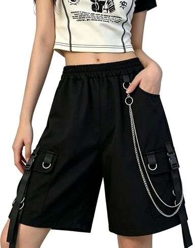 Kisswow Cargo Shorts with Chain Shorts Fairy Grunge Clothes Techwear Pants Korean Clothes Punk Clothes Harajuku Jorts in Saudi Arabia