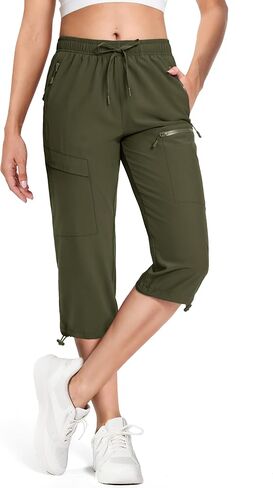 MAGCOMSEN Women's Capri Pants UPF 50+ Lightweight Hiking Cargo Capri Joggers Quick Dry Golf Summer Pants with 5 Pockets in Saudi Arabia