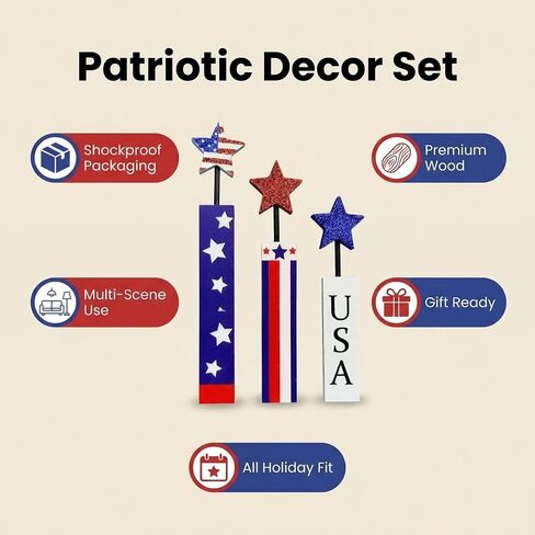 4th of July Table Decorations Wooden Firework Sign, Patriotic Tiered Tray Decor Memorial Day Independence Day, Red White and Blue Decorations for Table Home (Set of 3) in Saudi Arabia