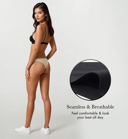 High Waisted Thongs for Women | No-Show Invisible Panty Lines | Seamless | 100% Cotton Gusset | 5 Pack in Saudi Arabia