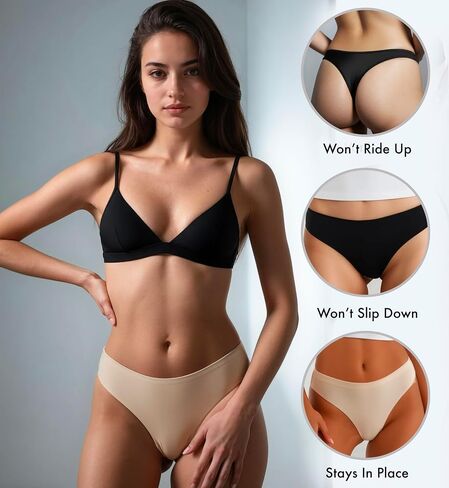 High Waisted Thongs for Women | No-Show Invisible Panty Lines | Seamless | 100% Cotton Gusset | 5 Pack in Saudi Arabia