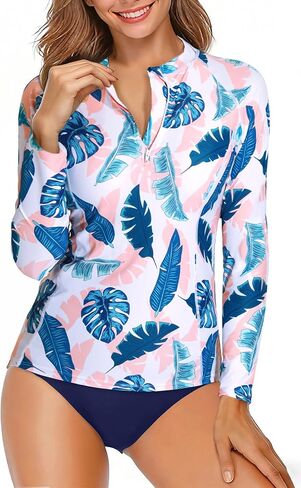Daci Women 2 Piece Rash Guard Long Sleeve Zipper Bathing Suit with Bottom Built in Bra Swimsuit UPF 50 in Saudi Arabia