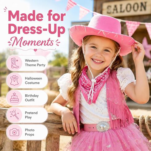 GiftExpress Felt Pink Western Cowgirl Cowboy Hat - Dressup Country & Rodeo Play Costume - Child Size Pink in Saudi Arabia