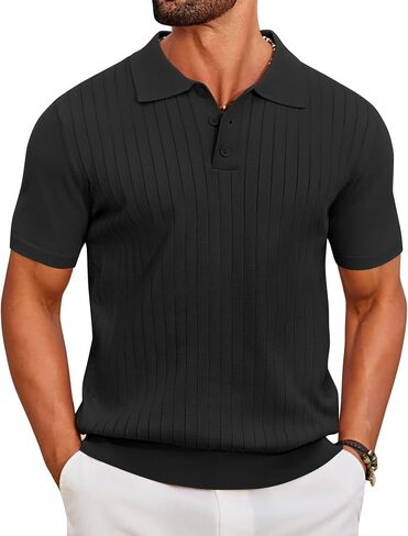 COOFANDY Men's Knit Polo Shirts Short Sleeve Ribbed Knitted Shirt Summer Lightweight Casual Golf Shirts in Kuwait