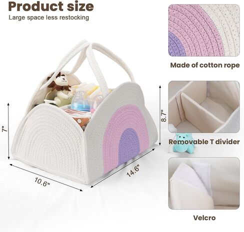 Baby Diaper Caddy Organizer, Baby Basket for Diapers and Baby Wipes, Newborn Essentials for Boys and Girls, Gift for Baby Shower,Rainbow Brown in Saudi Arabia