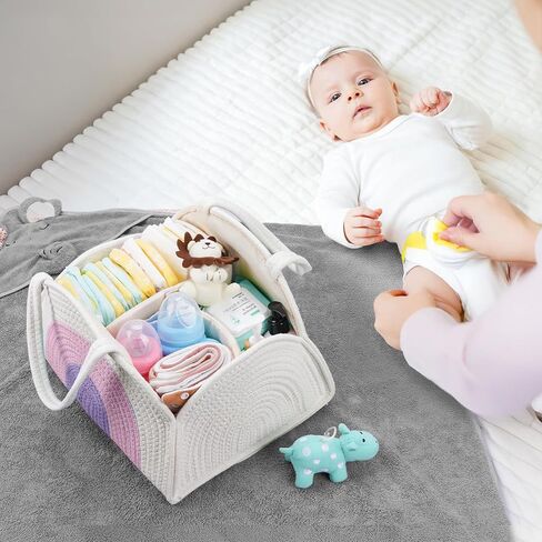 Baby Diaper Caddy Organizer, Baby Basket for Diapers and Baby Wipes, Newborn Essentials for Boys and Girls, Gift for Baby Shower,Rainbow Brown in Saudi Arabia