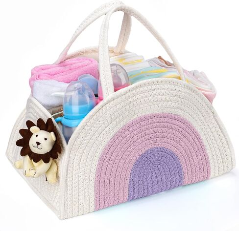 Baby Diaper Caddy Organizer, Baby Basket for Diapers and Baby Wipes, Newborn Essentials for Boys and Girls, Gift for Baby Shower,Rainbow Brown in Saudi Arabia