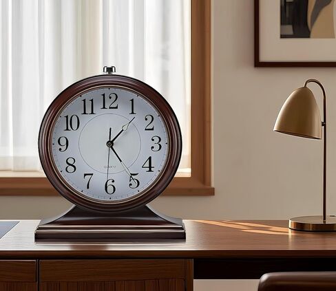 10-inch Retro Mantel Desk Clocks,Vintage Table Clocks for Fireplace,Easy to Read Décor Clocks for Living Room, Bedroom, Office, Desktop Decoration (Bright Brown) in Kuwait