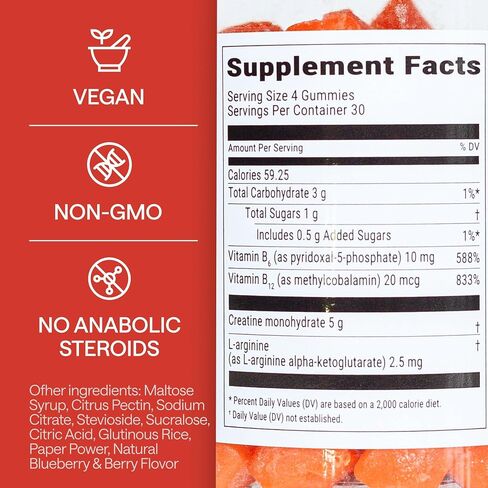 Creatine Monohydrate Gummies 5g with Vitamins B6, B12 - Boost Strength & Recovery with Creatine Chewables - Tasty Creatine for Men Muscle Gain - Creatina Monohidratada en Gomitas - 120 Creatine Gummys in Saudi Arabia