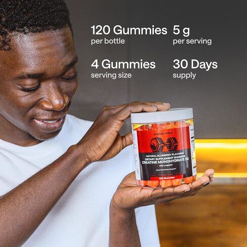 Creatine Monohydrate Gummies 5g with Vitamins B6, B12 - Boost Strength & Recovery with Creatine Chewables - Tasty Creatine for Men Muscle Gain - Creatina Monohidratada en Gomitas - 120 Creatine Gummys in Saudi Arabia