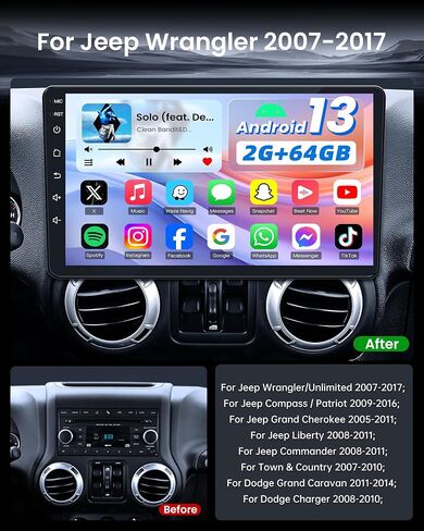 5G WiFi 8 Core Car Radio for Jeep Wrangler JK Compass with Carplay/Andriod Auto 10.1" HD Touchscreen Head Unit with Bluetooth GPS, FM, AHD Backup Camera 4+32GB in Saudi Arabia