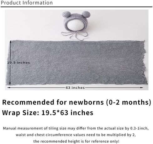 Newborn Baby Photography Props Outfits Hat Long Ripple Wrap Set for Boys Girls Photography (Light Gray) in Saudi Arabia