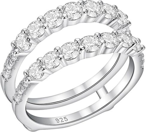 Wuziwen Ring Enhancer for Engagement Rings Two Row Sterling Silver Wedding Bands for Women Stackable Cubic Zirconia in Saudi Arabia