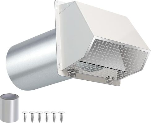 4 Inch Hooded Wall Vent with Screen and Damper,Outdoor Dryer Vent Cover for 4 inch Pipe,Wall Exhaust Vent Cover Cap External Extractor for House Ventilation&Outside Air Exhaust,Galvanized Steel,Black in Saudi Arabia