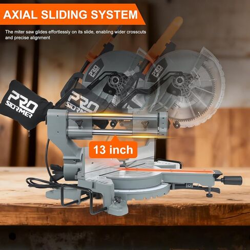 Prostormer 12-Inch Sliding Compound Miter Saw, 15-Amp Corded Dual Bevel Miter Saw with LED Light & Sliding Arm, for Wood, Decking, Laminate Cutting in Saudi Arabia