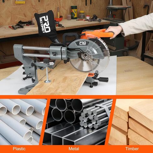 Prostormer 12-Inch Sliding Compound Miter Saw, 15-Amp Corded Dual Bevel Miter Saw with LED Light & Sliding Arm, for Wood, Decking, Laminate Cutting in Saudi Arabia