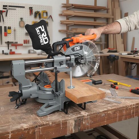 Prostormer 12-Inch Sliding Compound Miter Saw, 15-Amp Corded Dual Bevel Miter Saw with LED Light & Sliding Arm, for Wood, Decking, Laminate Cutting in Saudi Arabia