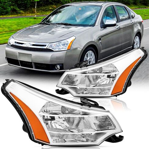 Headlights Assembly Pair with Bulbs Compatible with 2015 2016 2017 2018 Ford Focus S/SE/ST Direct Replacement Halogen Headlamps Driver and Passenger Side,Black Housing Amber Reflector in Kuwait