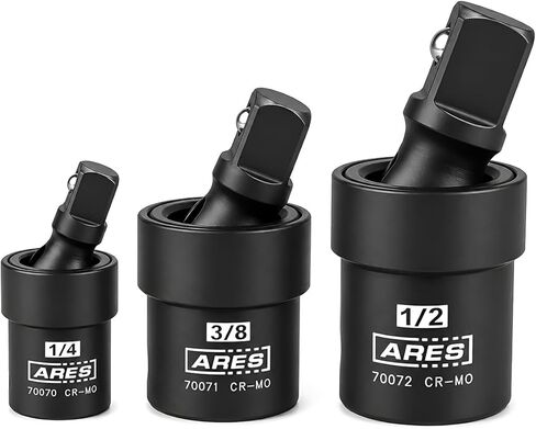 ARES 70073-3-Piece Impact Universal Joint Set - 1/4-Inch, 3/8-Inch and 1/2-Inch Drive Chrome Moly U Joint Sockets Access Hard to Reach Fasteners in Kuwait
