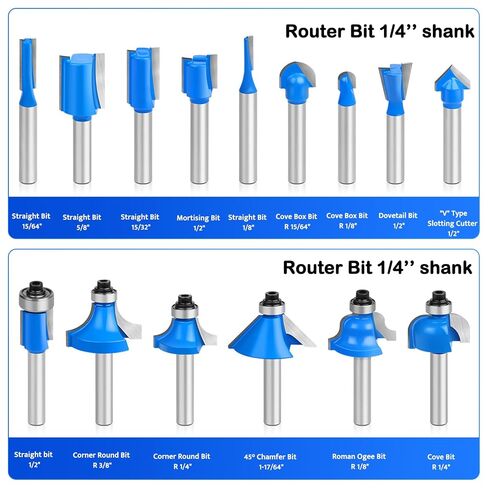 Router Bits Set 1/4" Inch Shank Tungsten Carbide Router Bits 15PCS T Shape Woodwork Tools for Commercial Users and Beginners (Yellow) in Saudi Arabia