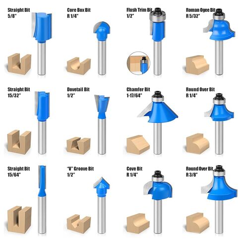 Router Bits Set 1/4" Inch Shank Tungsten Carbide Router Bits 15PCS T Shape Woodwork Tools for Commercial Users and Beginners (Yellow) in Saudi Arabia
