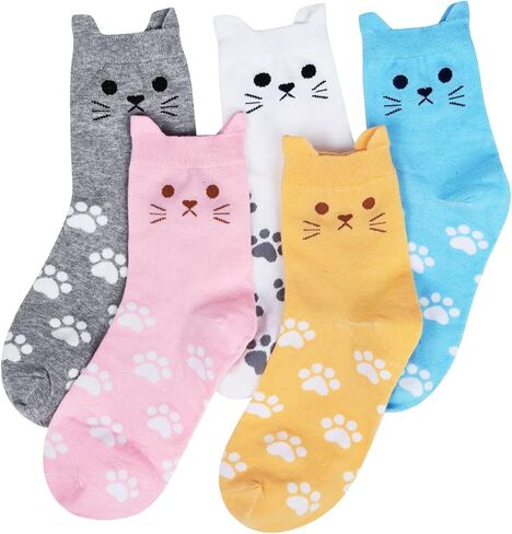 YSense 5 Pairs Womens Cute Socks Dog Cat Novelty Animal Socks Girl Cartoon Cotton Casual Crew Funny Socks Gifts in Saudi Arabia