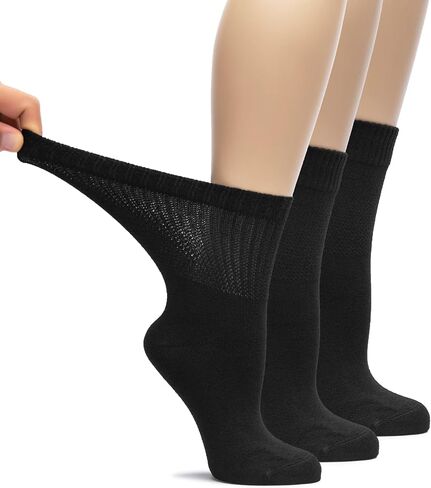 Hugh Ugoli Women's Bamboo Loose Fit Diabetic Crew Socks, Soft, Wide & Stretchy with Seamless Toe & Non-Binding Top, 3 Pairs in Saudi Arabia