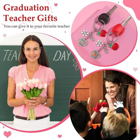 WAINIS 9Pcs Teacher Appreciation Gifts Keychain Bulk Round Heart Key Chain Graduation Back to School Thank You Gift for Women in Saudi Arabia