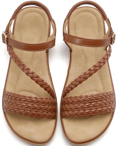 Aomigoct Dressy Womens Sandals Summer: Comfortable Strappy Flats Sandals Women - Beach Walking Woman Shoes in Kuwait