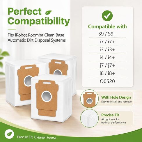 6 Pack Vacuum Cleaner Dust Bags Compatible with iRobot Roomba S9 S9+ i7 i7+ i3 i3+ i4 i4+ j7 j7+ i8 i8+ Automatic Dirt Disposal Bag, 2.8L High Efficiency Non-Woven Replacement Bags - with Hole in Saudi Arabia