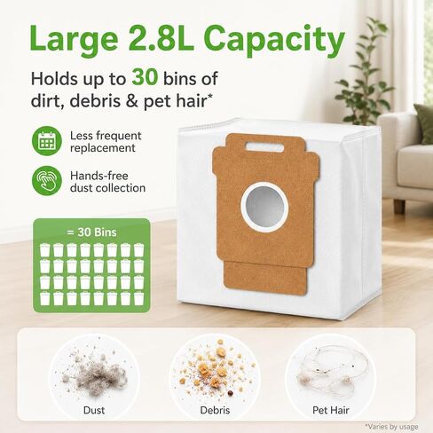 6 Pack Vacuum Cleaner Dust Bags Compatible with iRobot Roomba S9 S9+ i7 i7+ i3 i3+ i4 i4+ j7 j7+ i8 i8+ Automatic Dirt Disposal Bag, 2.8L High Efficiency Non-Woven Replacement Bags - with Hole in Saudi Arabia