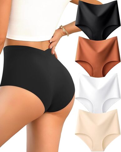 UNDER THE SEA Seamless Underwear for Women High Waisted V-shaped Back Briefs Soft No Show Womens Panties 4 Pack S-XXL in Kuwait