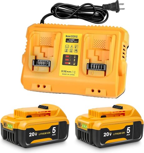 Lenoya Upgraded 5.0Ah 20V Max Battery with DCB102 Dual Charger Replacement for Dewalt 20V Battery Charger Combo in Saudi Arabia