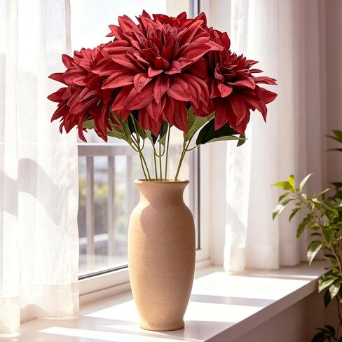 Artificial Dahlias Flowers 7 Heads Faux Flowers Gray Fake Flowers Silk Dahlia Flowers Bouquet for Table Centerpiece Wedding Party DIY Home Desk Decoration Flower Arrangement, Pack of 1, Grey in Saudi Arabia