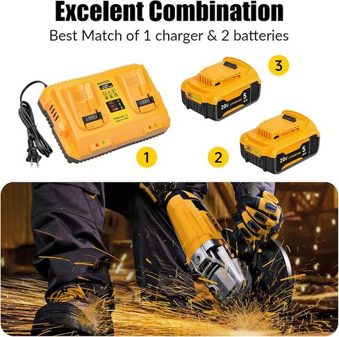 Lenoya Upgraded 5.0Ah 20V Max Battery with DCB102 Dual Charger Replacement for Dewalt 20V Battery Charger Combo in Saudi Arabia
