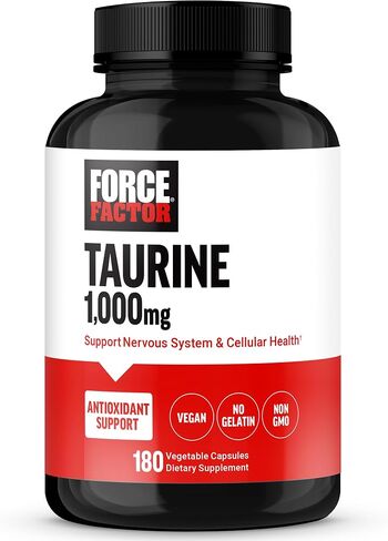 FORCE FACTOR Taurine Supplement, Taurine 500mg Capsules Antioxidant Supplement to Support Nervous System and Cellular Health, Vegan, No Gelatin, Non-GMO, 180 Vegetable Capsules in Saudi Arabia