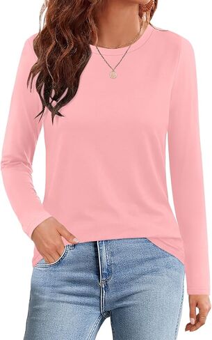 Elesomo Womens Tops Short/Long Sleeve T-Shirts Fitted Crewneck Tee in Kuwait