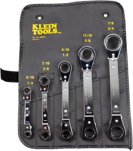 Klein Tools 68245 Reversible Ratcheting Box Wrench Set, 5-Piece, Black, Made in USA in Saudi Arabia