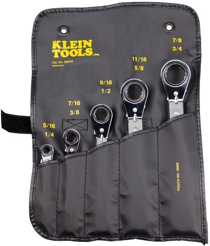 Klein Tools 68245 Reversible Ratcheting Box Wrench Set, 5-Piece, Black, Made in USA in Saudi Arabia