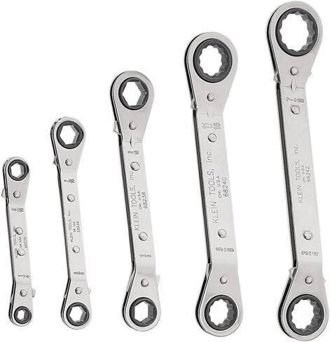 Klein Tools 68245 Reversible Ratcheting Box Wrench Set, 5-Piece, Black, Made in USA in Saudi Arabia