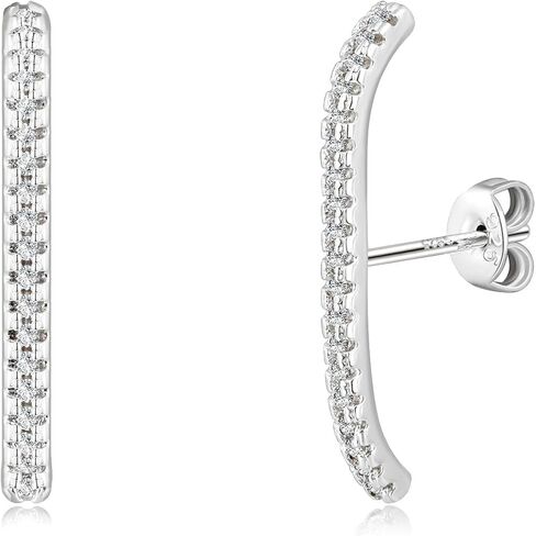 CZ Suspender Cuff Stud Earrings Wrap Earlobe Silver Post Cubic Zirconia Minimalist Jewelry for Women in Kuwait