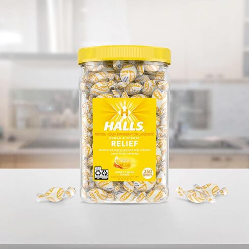 HALLS Relief Honey Lemon Cough Drops, Bulk Cough Drops, 250 Drops in Kuwait