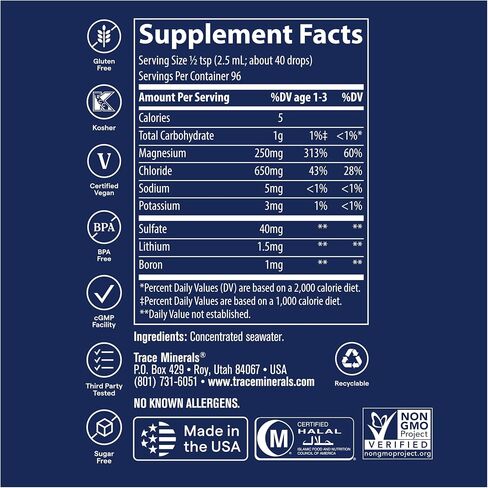Trace Minerals ConcenTrace Tablets | Full Spectrum Ionic Minerals Dietary Supplement | Magnesium, Chloride, Potassium | Low Sodium Energy, Electrolytes, Hydration | 300 Tablets in Saudi Arabia